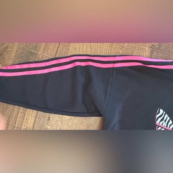 Adidas girls pullover sweatshirt Sz medium 10/12 zebra print trefoil - Picture 3 of 6